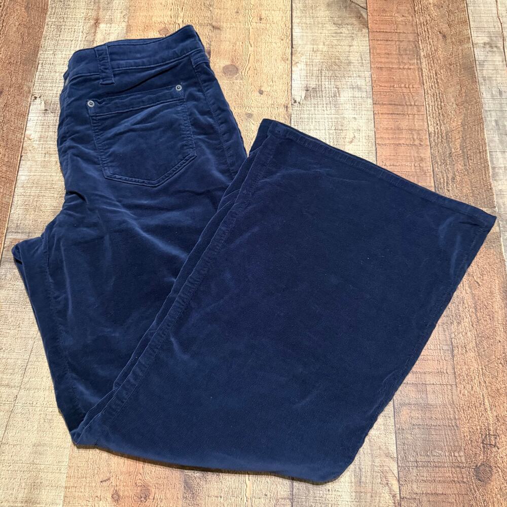 American Eagle Women's Blue Corduroy High-Rise Flare Pants Sz 14L Preppy Classic